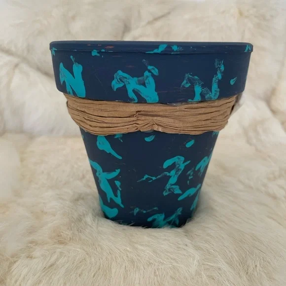 Hand-Painted Blue and Teal Planter with Shell Accent - Picture 2 of 4